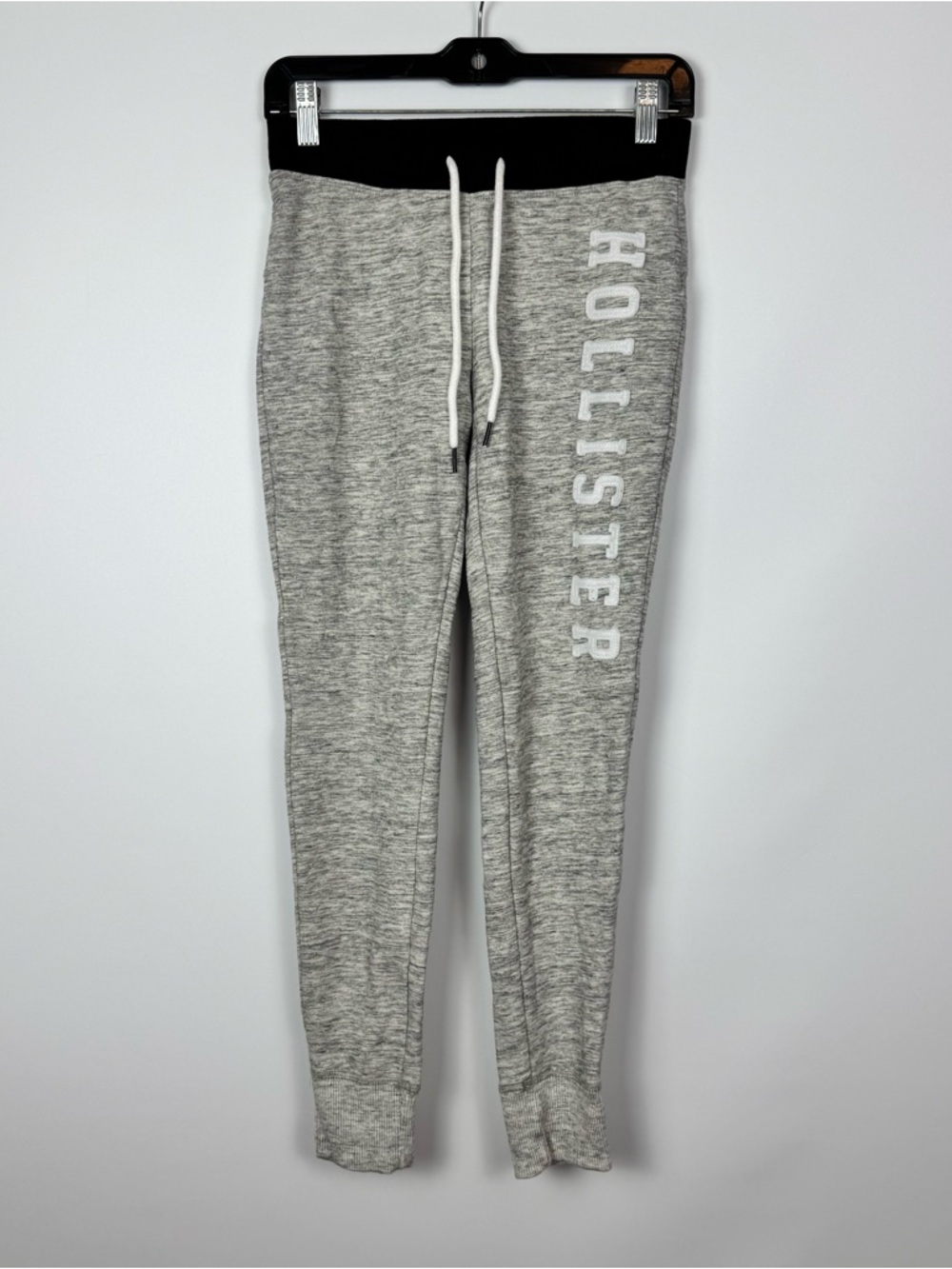Hollister Heather Gray Joggers with Black Waistband and White Logo
